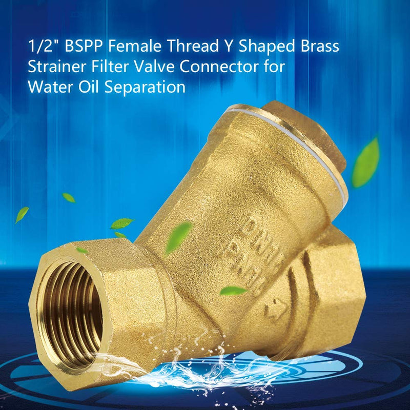  [AUSTRALIA] - Filter Valve Connector, 1/2" BSPP Female Thread Y Shaped Brass Strainer Filter Valve Connector Forged Brass Y-Strainer for Water Oil Separation