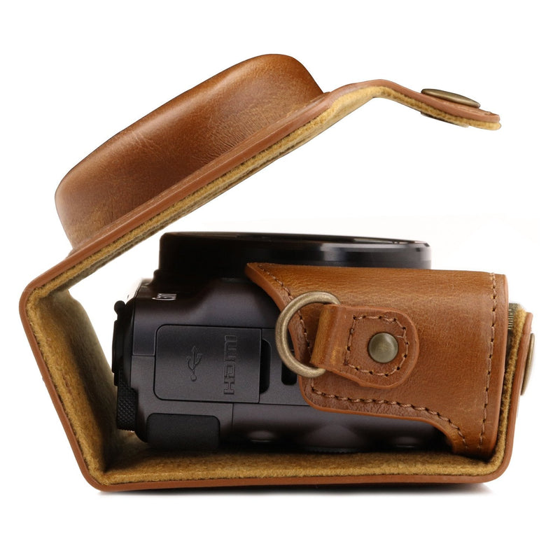  [AUSTRALIA] - MegaGear MG1175 Canon PowerShot SX740 HS, SX730 HS Ever Ready Leather Camera Case with Strap - Light Brown