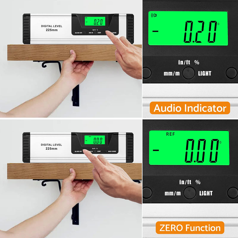  [AUSTRALIA] - Neoteck Spirit Level Digital LCD Spirit Level Magnetic 225 mm Aluminum Protractor with LCD Display, Audio Display, 4 Setting Modes Inclinometer