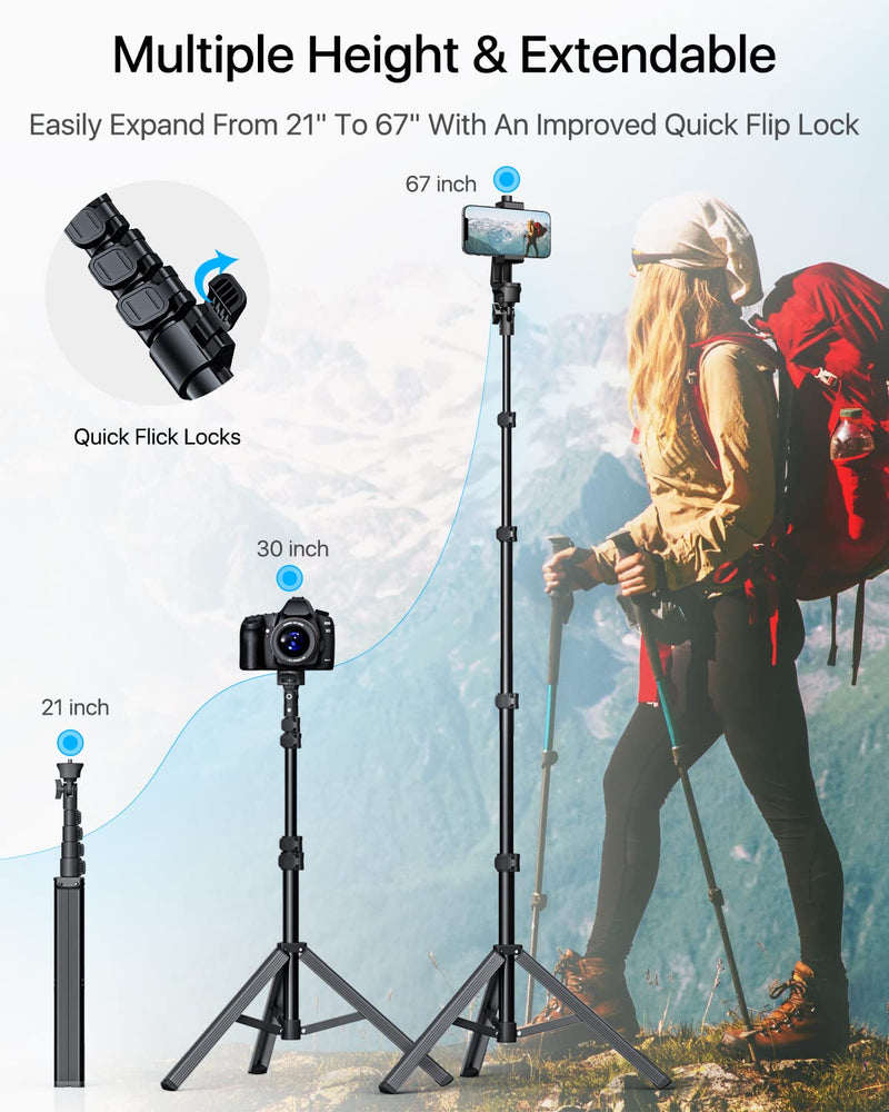  [AUSTRALIA] - NEXBOOM Phone Tripod - 67" [360° Rotation Mount & Heavy Duty] Cellphone Tripod Stand with Remote, Travel Tripod Compatible with iPhone 14 13 12 11 Pro Max XS Plus,Samsung S22 /Camera/GoPro