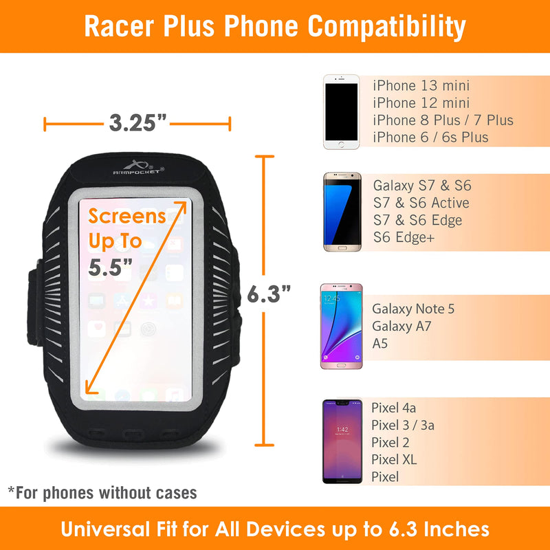  [AUSTRALIA] - Phone Armbands for Running | Armpocket Racer Plus Ultra Thin Phone Armband| iPhone 13 Mini, 12 Mini, 8 Plus, 7 Plus, Galaxy S7 Edge, Pixel 4a, Phones Without Cases up to 6.3 Inches| Black Small Strap Small Strap 7-11”