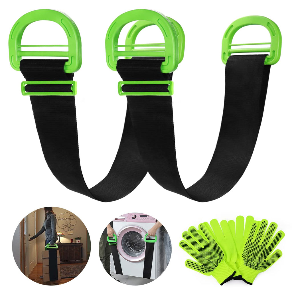  [AUSTRALIA] - Adjustable Lifting Moving Straps 2 Pack Lifting Straps for Moving Furniture, Boxes, Mattress, Heavy Objects, Widen Handle Lifting Belts with Non-Slip Gloves Supports Up to 600lbs