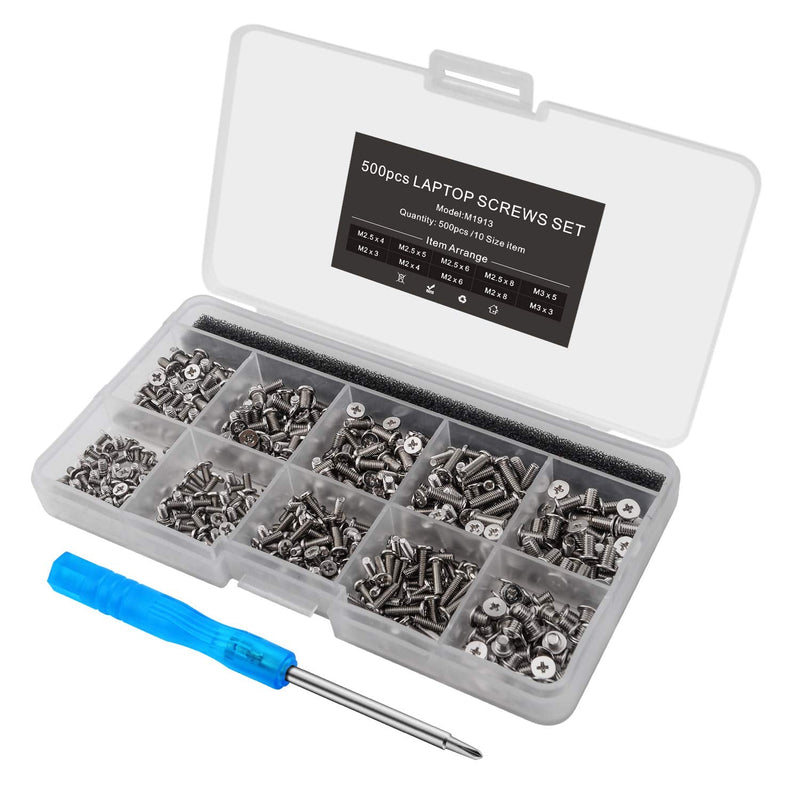  [AUSTRALIA] - Mcsher 500pcs Laptop Notebook Screws Set for IBM HP Dell Lenovo Samsung Sony Toshiba Acer Gateway Screw Assortment Kit with Screwdriver - Silver