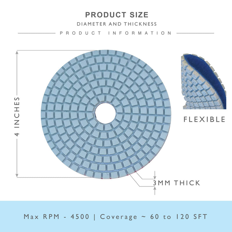  [AUSTRALIA] - Diamond Polishing Pads 4 inch Wet/Dry 8 Piece Set Granite Stone Concrete Marble