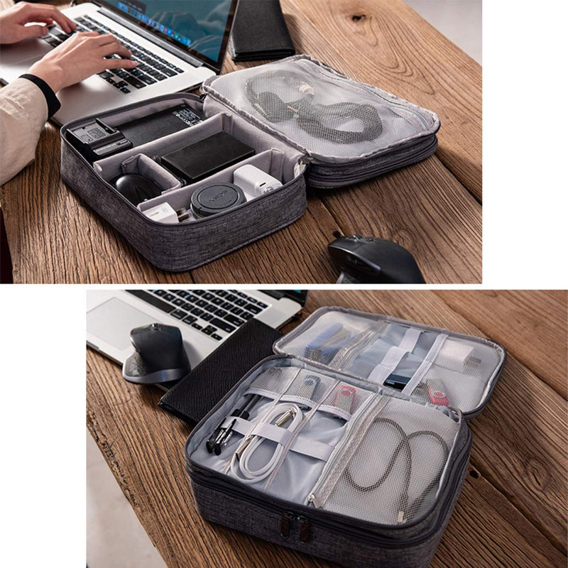  [AUSTRALIA] - Electronics Organizer, OrgaWise Electronic Accessories Bag Travel Cable Organizer Three-Layer for iPad Mini, Kindle, Hard Drives, Cables, Chargers (Three-Layer-Grey) Three-Layer-Grey