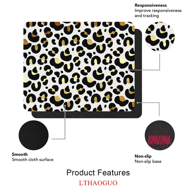  [AUSTRALIA] - LTHAOGUO Gold Leopard Print Mouse Pad, Cheetah Print Mousepad, Anti Slip Personalized Design Rubber Mousepad, Mouse Pad for Laptop Computer, 9.5 X 7.9 Inch, Gold and Black Dot Spots Animal Pattern