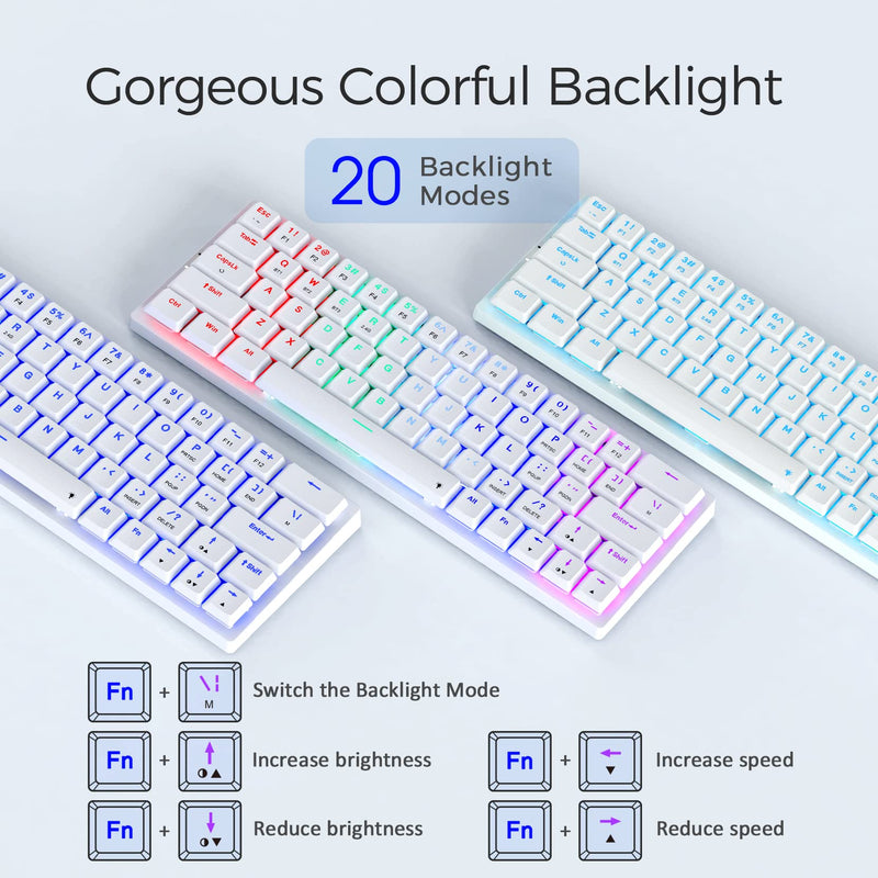  [AUSTRALIA] - 60% Wireless Mechanical Keyboard, Triple Mode 2.4G/Type-C/Bluetooth Mechanical Keyboard, Low Profile, Rainbow Backlit, Blue Switch, 63 Keys Portable Mini Wireless Gaming Keyboard for PC/Mac, White