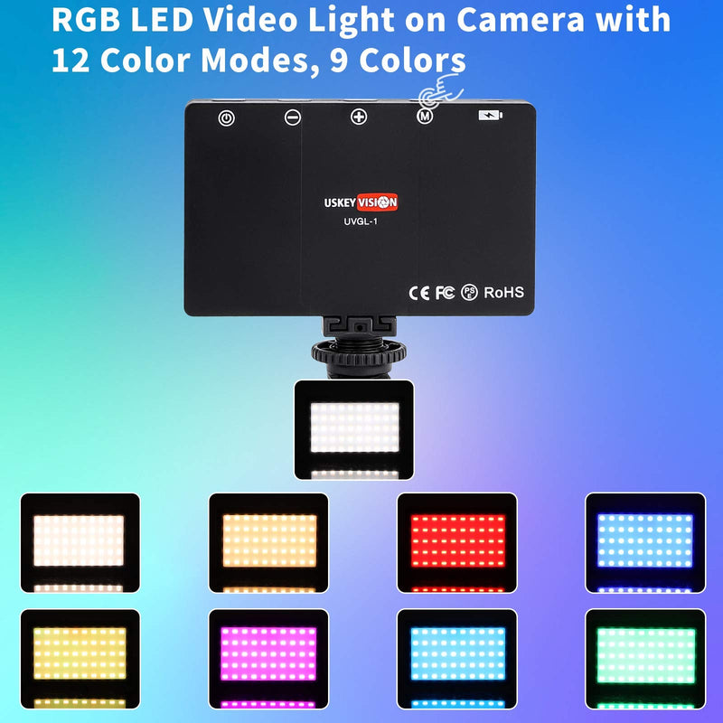  [AUSTRALIA] - USKEYVISION RGB Continuous Video Light, with 9 Colors, Built-in Battery, DSLR Video/Photo Lighting, 0-360 Full Color, CRI 95+ 2500-9000K LED Video Light