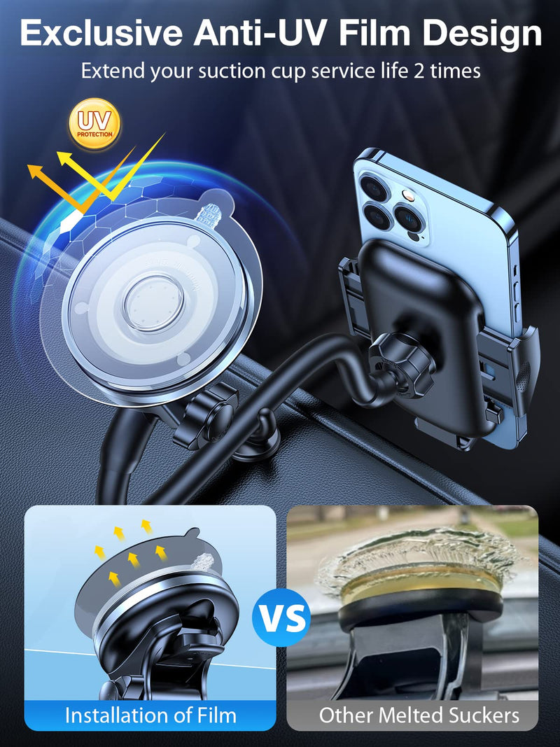  [AUSTRALIA] - VICSEED [All Cars Friendly] Phone Mount for Car [Flexible Durable Long Arm] Car Phone Holder Mount Windshield Dashboard Strong Suction Cell Phone Holder Car for iPhone 14 13 Pro Max All Mobile Phones