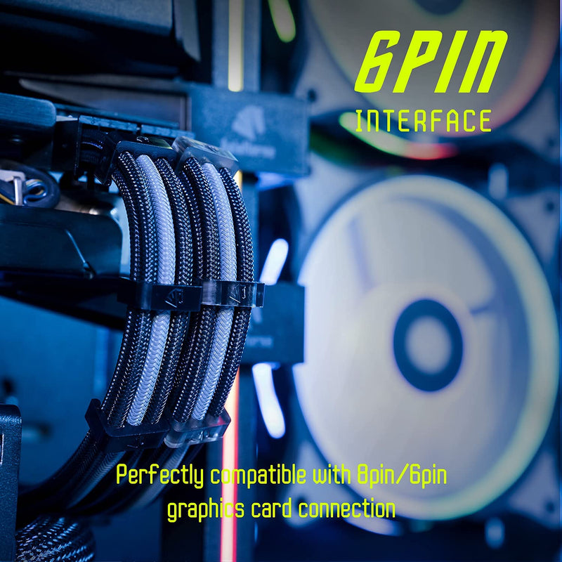  [AUSTRALIA] - Asiahorse 18AWG PSU Asiahorse PSU Cable Extension Sleeved Custom Mod GPU PC Power Supply Soft Braided with Two Color Comb Kit 24P/8P to 6+2P/ 8P to 4+4P 30CM 300MM - Black/Gery 4 packs black-gery