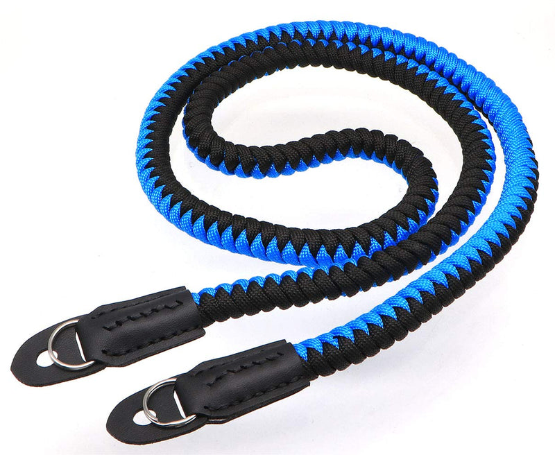  [AUSTRALIA] - HITHUT Paracord Woven Camera Neck Shoulder Strap Belt Hand Made For Canon Nikon Sony Olympus Pentax Fujifilm Panasonic SLR DSLR Digital Mirrorless Cameras 42 inch Black Blue 105cm/42inch