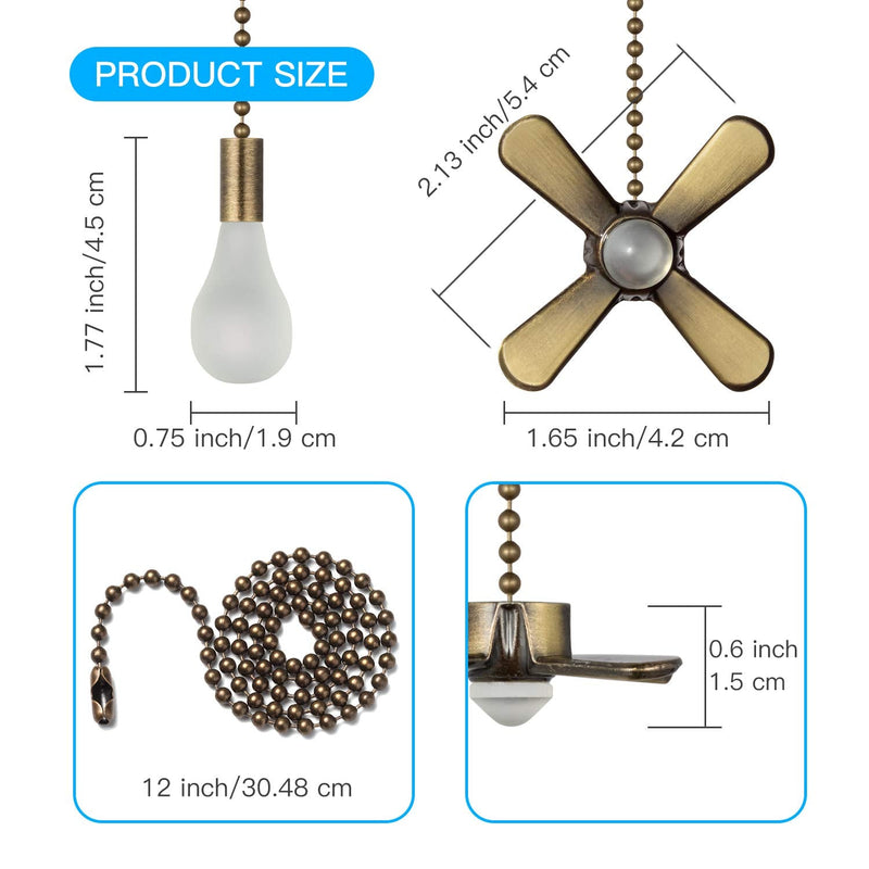  [AUSTRALIA] - ELFCAB Ceiling Fan Pull Chain Set, Including 4Pcs Beaded Ball Fan Pull Chain Pendant, Extra 8Pcs Pull Loop Connectors, 2Pcs 36 inches Fan Pull Chain Extension. (Antique Brass) Antique Brass