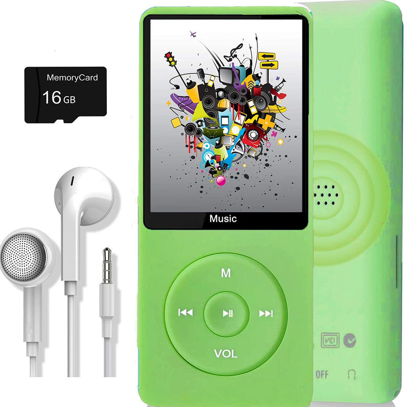 [AUSTRALIA] - MP3 Player, Music Player with 16GB Micro SD Card, Build-in Speaker/Photo/Video Play/FM Radio/Voice Recorder/E-Book Reader, Supports up to 128GB Light green