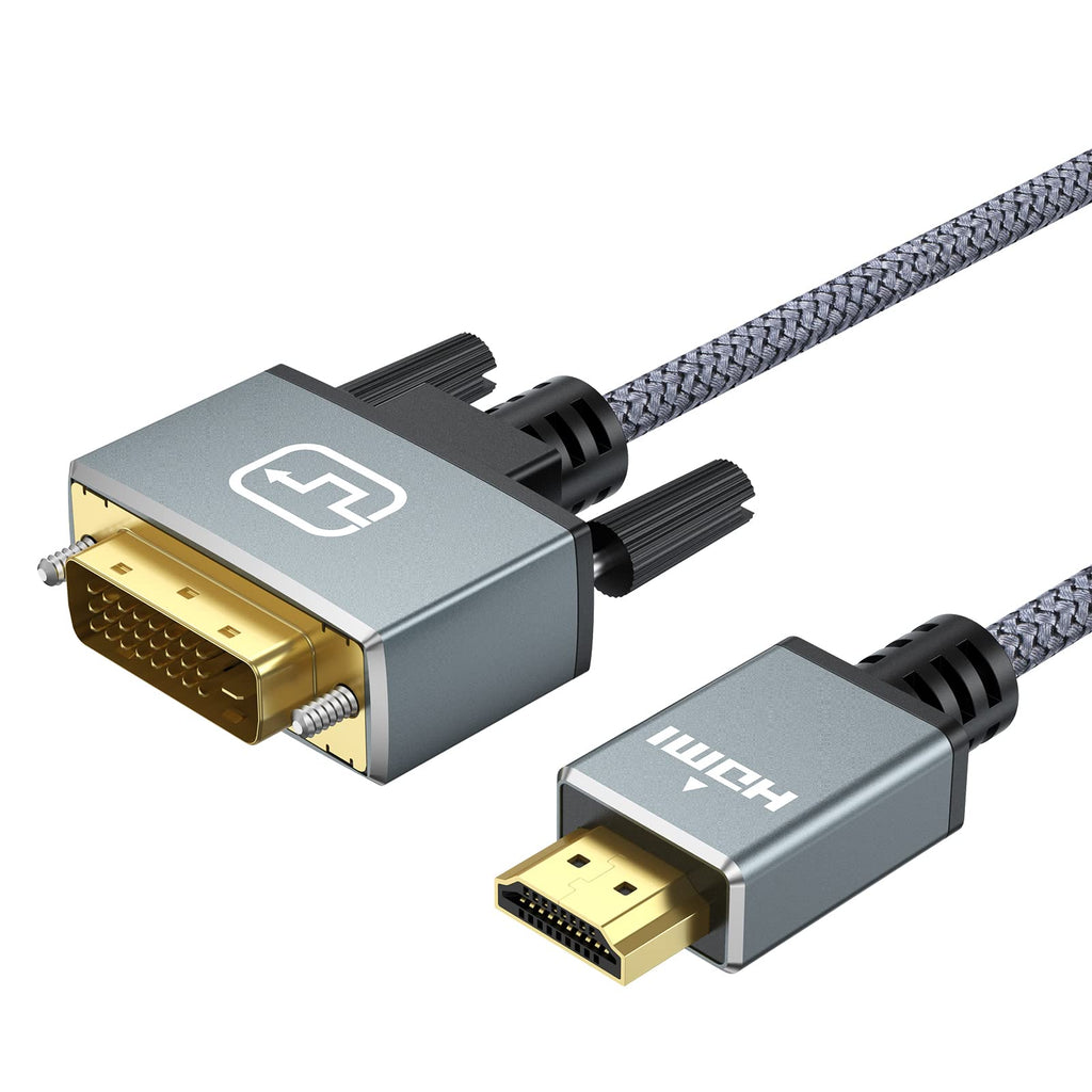  [AUSTRALIA] - HDMI to DVI Cable 3ft, DVI-D to HDMI Cable Adapter Bi-drectional Nylon Braid Gold Plated 1080P for Monitor, Raspberry Pi, Roku, Xbox One, PS5, Graphics Card, Blue-ray, Switch - Grey 1 Grey 3-Feet