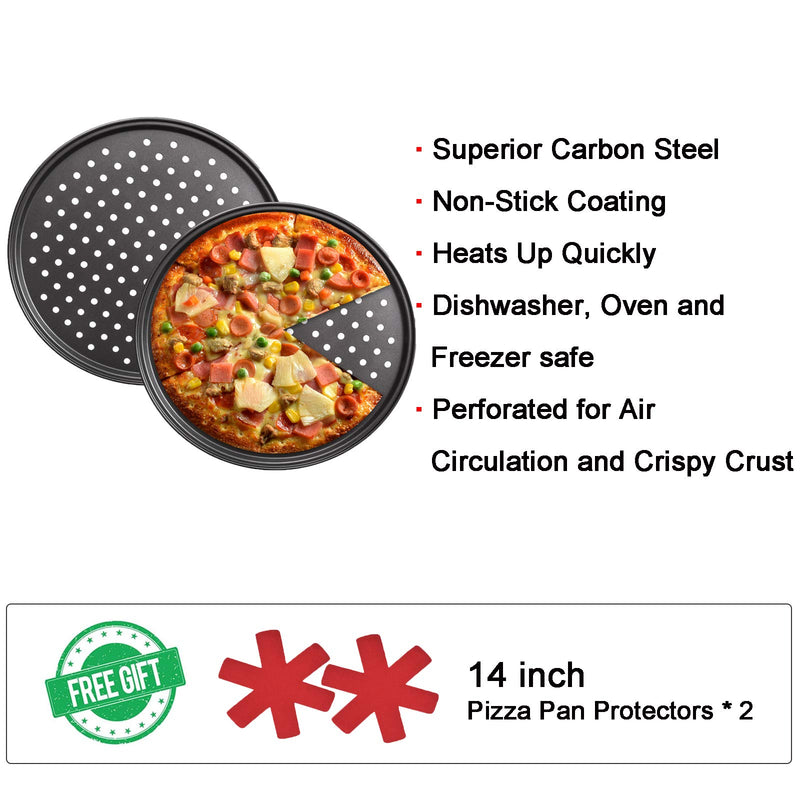  [AUSTRALIA] - Pizza Pan with Holes 2 Pack, 12 Inch Non-Stick Carbon Steel Perforated Pizza Crisper Pan, Round Tray Baking Pan for Home Restaurant