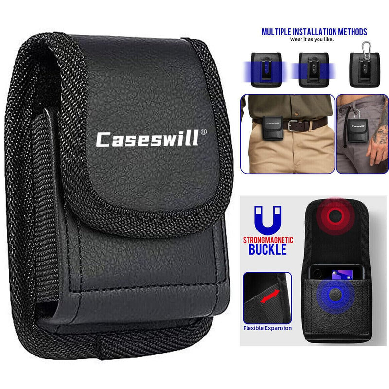  [AUSTRALIA] - Caseswill Phone Holster for Motorola Razr+ Plus (2023) / Motorola Razr 40 / Motorola Razr 40 Ultra/Samsung Galaxy Z Flip 5 4 3 2 5G Case Black Vegan Leather Vertical Pouch with Belt Clip Holster
