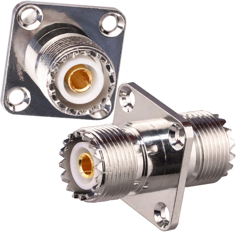  [AUSTRALIA] - TUOLNK UHF Female to UHF Female 4-Hole Flange Panel Chassis Mount Connector SO239 PL259 Coax Jumper Cable Connector RF Solder Coaxial Adapter Pack of 2 UHF Female to Female Connector