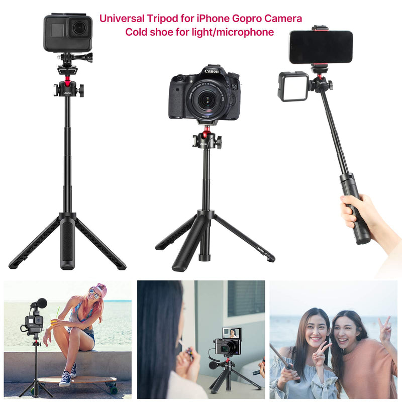  [AUSTRALIA] - MT-16 Extendable Phone Camera Tripod, 4 Levels Adjustment 360° Ball Head Cold Shoe Lightweight Portable Vlog Travel Selfie Stick Handle Grip Desktop Webcam Tripod for iPhone DSLR Sony Gopro 10