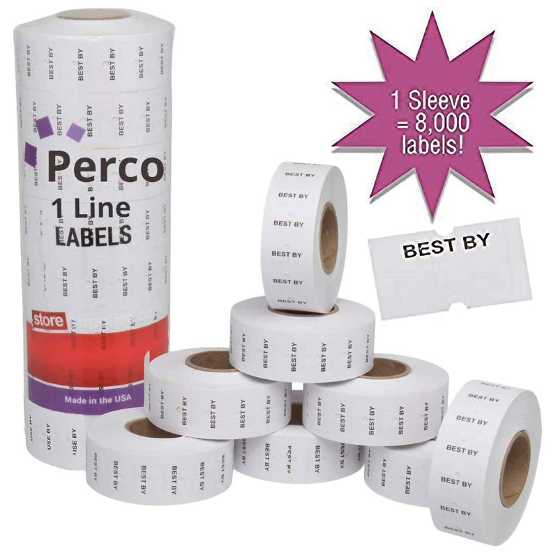 Perco Best by 1 Line Labels - 1 Sleeve, 8,000 Best by Labels for Perco 1 Line Date Guns 1- Sleeve White - LeoForward Australia