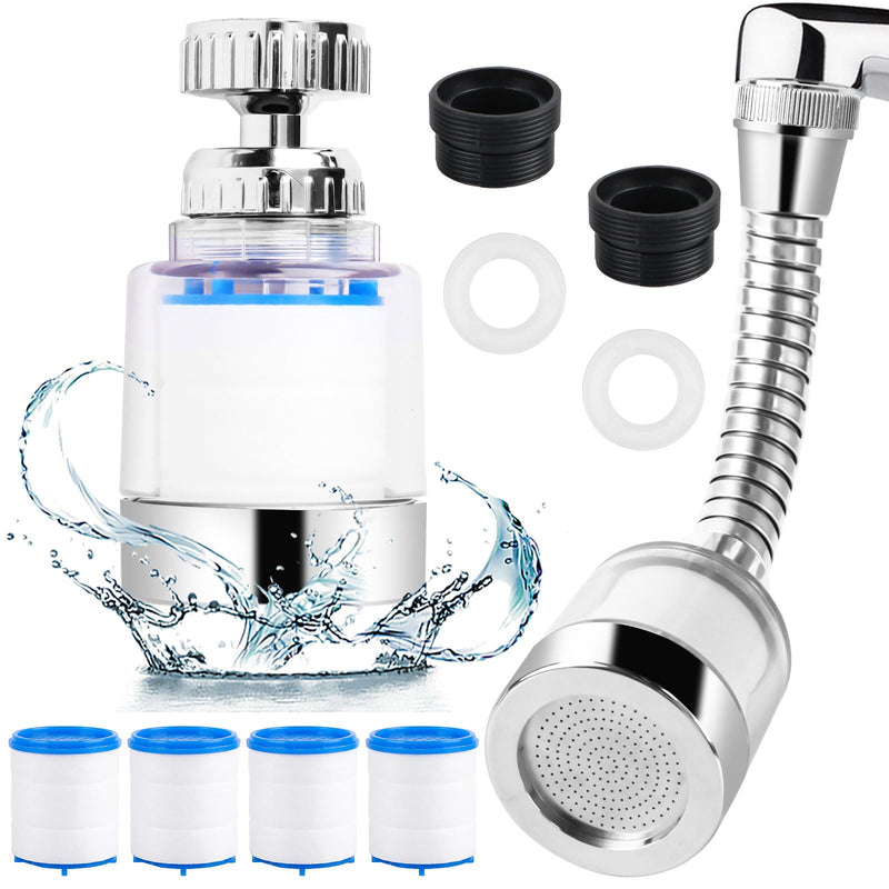  [AUSTRALIA] - 360° water filter for faucet, 2 pieces water filter faucet, faucet filter with 4 cotton filter elements, transparent limescale filter faucet, faucet extension for kitchen bathroom