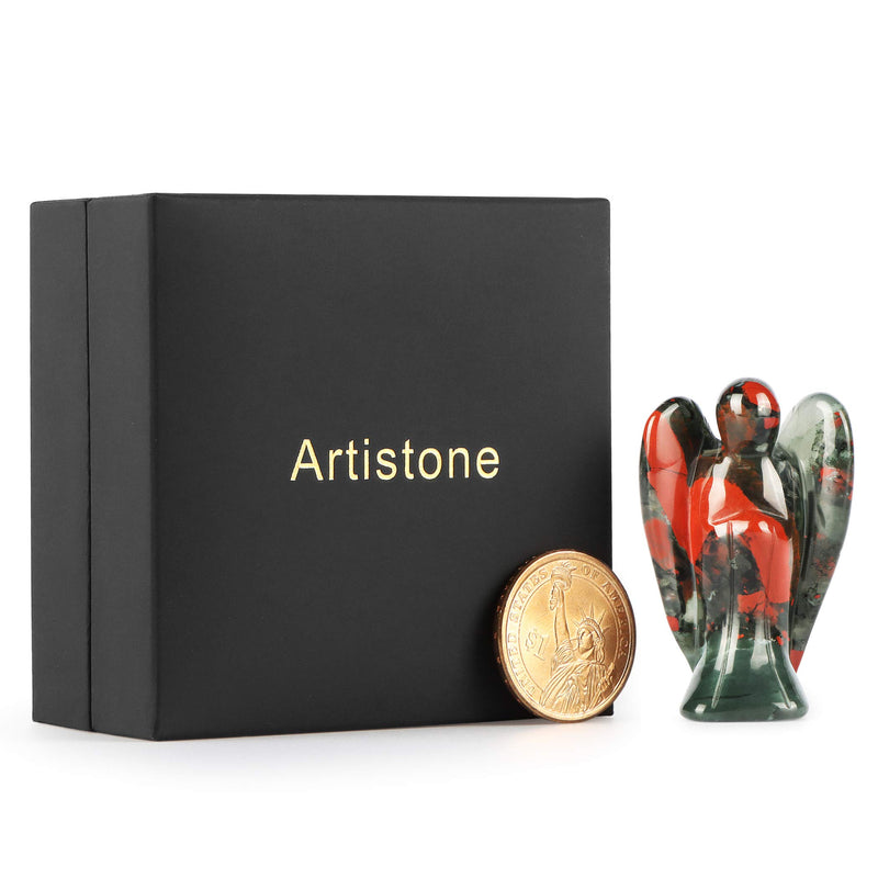  [AUSTRALIA] - Artistone 2.0" Angel Stones, Angel Healing Crystal Hand-Carved Gemstone Crystal Figurine Statue Guardian Pocket Angel with Gift Box (Africa Blood Stone) Africa Blood