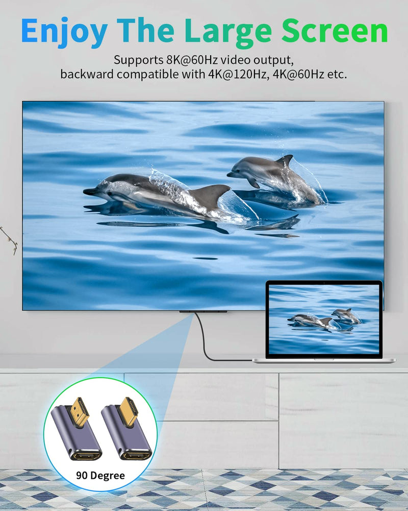  [AUSTRALIA] - Duttek 8K 90 Degree HDMI Adapter, Left&Right Angle HDMI Adapter 48Gbps, UHD HDMI 2.1 Male to Female Extender Connector with 8K@60Hz, 4K@120Hz, for HDTVs, PC, Laptop (2 Pack) Left and Right Angle