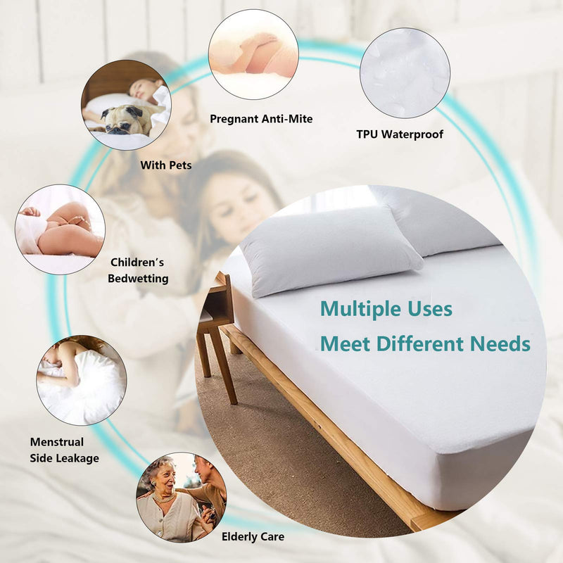  [AUSTRALIA] - Full Size Mattress Protector Waterproof Mattress Pad Cover Breathable Noiseless Deep Pocket Bed Cover for 6-18" Pad - Soft Washable Hypoallergenic Vinyl Free (White, Full) White
