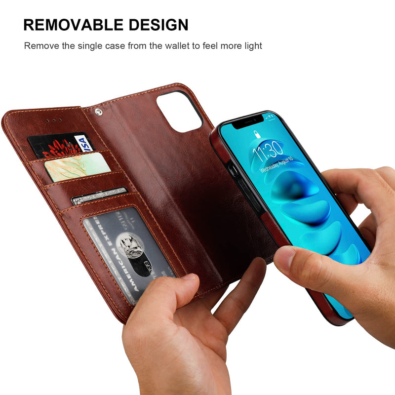  [AUSTRALIA] - Bocasal Detachable Wallet Case for iPhone 14 Pro Max RFID Blocking Card Slots Holder Premium PU Leather Magnetic Kickstand Shockproof Wrist Strap Removable Flip Protective Cover 5G 6.7 inch (Brown) Brown