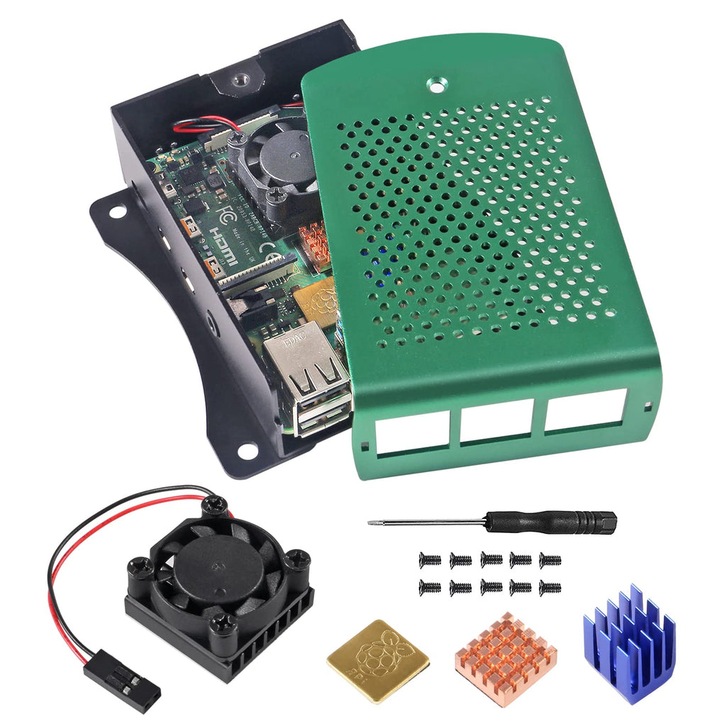  [AUSTRALIA] - ALAMSCN Aluminum Metal Case for Raspberry Pi 4 Model B with Heatsink Cooling Fan RPi 4 Shell Box Wall Mounted Enclosure for Raspberry Pi 4 B+ / RPi 4B Green Green for RPi 4