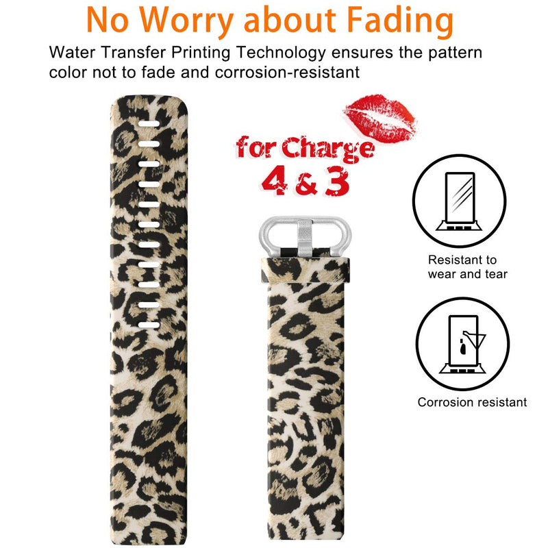Maledan Compatible with Charge 3 and Charge 4 Bands, Water Resistant Soft Flexible Adjustable Accessories Printed Strap Wristbands, Fits Women Girls, Leopard Pattern, Small Small Size: 5.5"-7.1" - LeoForward Australia