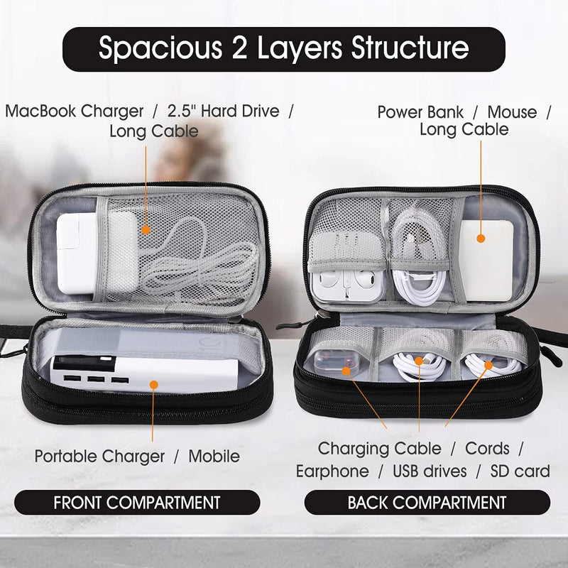  [AUSTRALIA] - Electronic Organizer Pouch Bag, 3 Compartments Travel Cable Organizer Bag Pouch Portable Electronic Phone Accessories Storage Multifunctional Case for Cable, Cord, Charger, Hard Drive, Earphone(Black) Black
