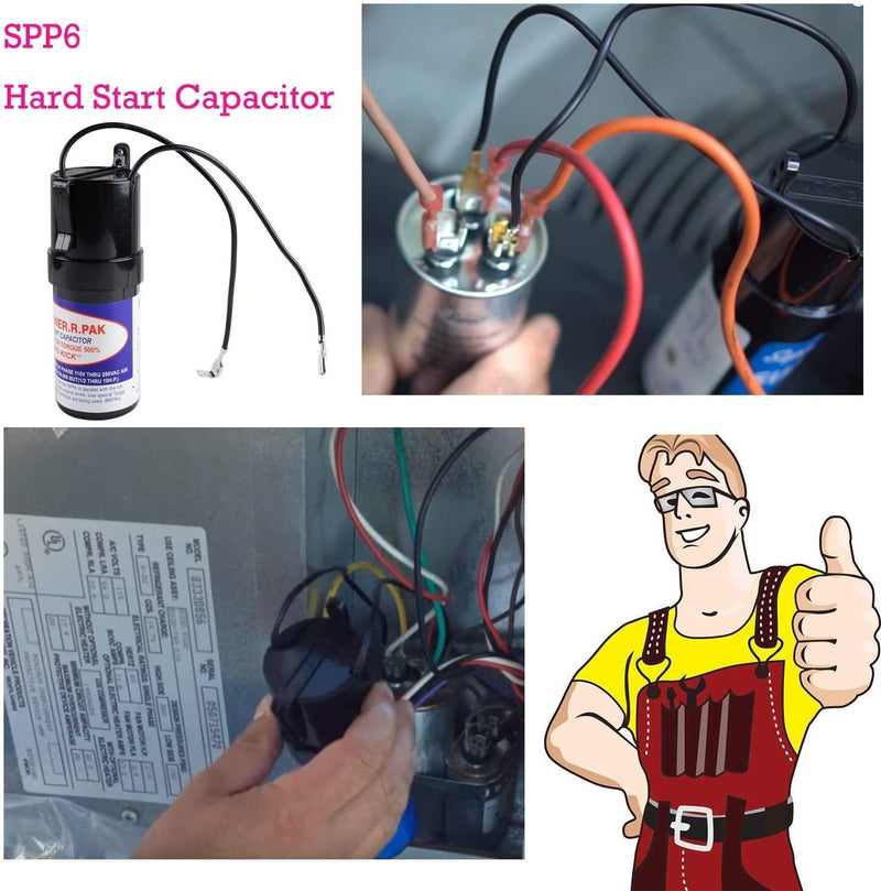  [AUSTRALIA] - SPP6 Hard Start Kit for Air Conditioner Relay/Capacitor Compatible with Supco Relay 1/2HP-10HP 500% Increase Starting Torque 120-288V AC Compressor