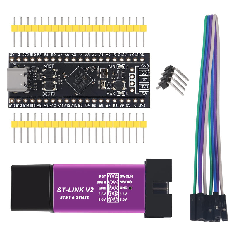  [AUSTRALIA] - DWEII 1PCS STM32F411 Development Board V3.0 STM32F411CEU6 STM32F4 Learning Board 100MHz Clock 512kB Flash and 128kB RAM with 1 PCS ST-Link V2 (Random Color) Support for MicroPython/Programming