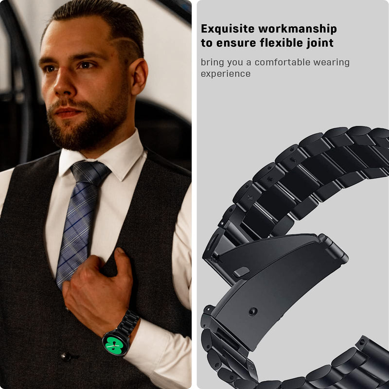  [AUSTRALIA] - SPGUARD Galaxy Watch 4 Band 40mm/44mm Classic 42mm/46mm 20mm Metal Stainless Steel Bands Compatible with Samsung Galaxy Watch4 40mm/44mm Classic 42mm/46mm for Men Women(Black) Black