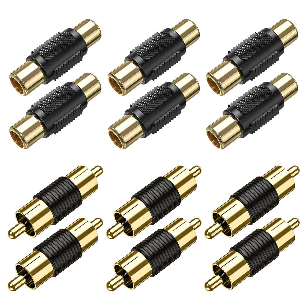  [AUSTRALIA] - RCA Coupler, 12-Pack RCA Female to Female and Male to Male Cable Extension Barrel Adapter Gold Plated Connector UIInosoo for Amplifier, Mixer, CD Player, Subwoofer, Speaker 6 Pairs