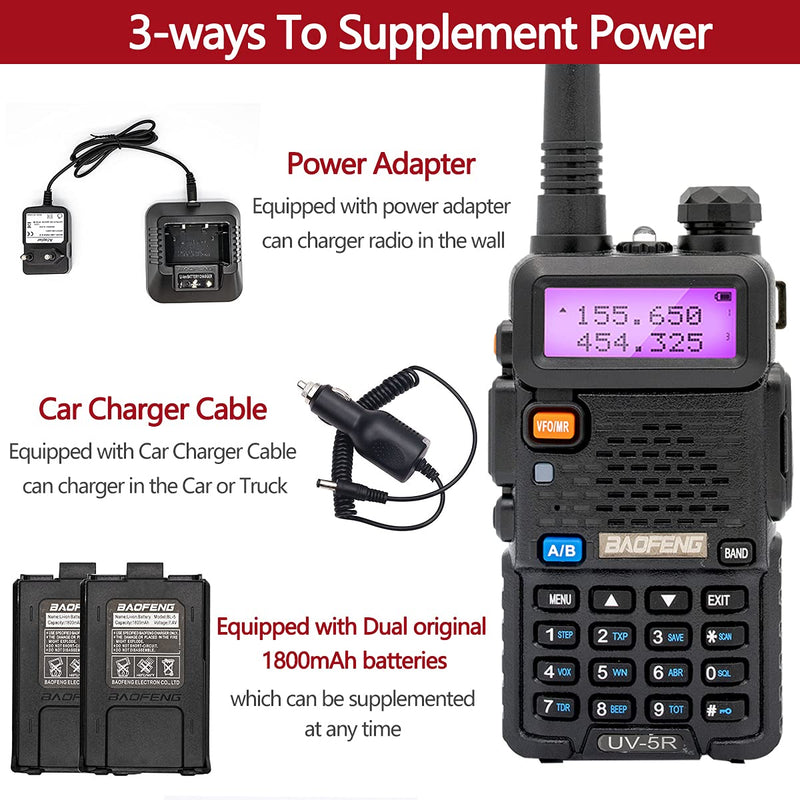  [AUSTRALIA] - Baofeng Two Way Radio Baofeng UV-5R5W Handheld Radio Rechargeable Walkie Talkies with Double Battery AR-771 Antenna Car Charger Cable Hand Mic and Programming Cable Full Kit Black Programming Cable