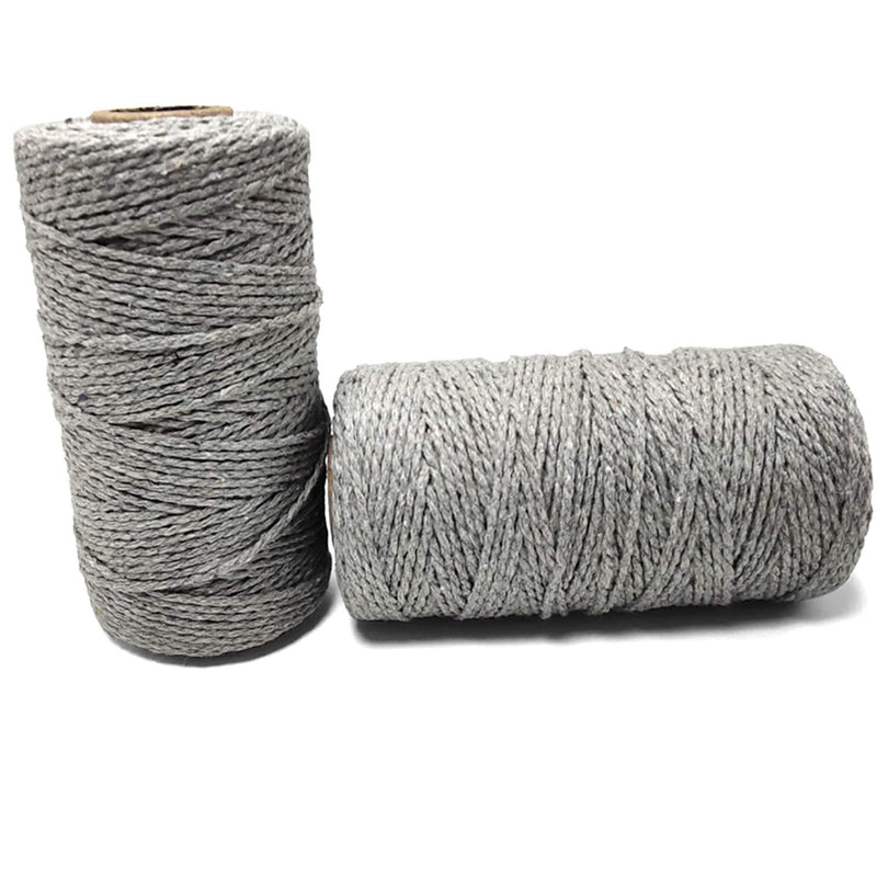  [AUSTRALIA] - Yzsfirm 2 Roll 2mm Cotton Twine Rope,656 Feet Gray Bakers Twine String for DIY Crafts and Gift Wrapping 13 Gray 2mm(2 Pcs)