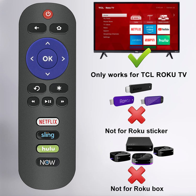 New Remote Control fit for TCL Roku TV 43S425 49S425 50S425 55S425 65S425 75S425 32S321 32S301 32S327 65S421 55S421 50S421 43S423 50S423 55S423 65S423 43S403 32S325 RC280 RC282 w Netflix Now Keys - LeoForward Australia