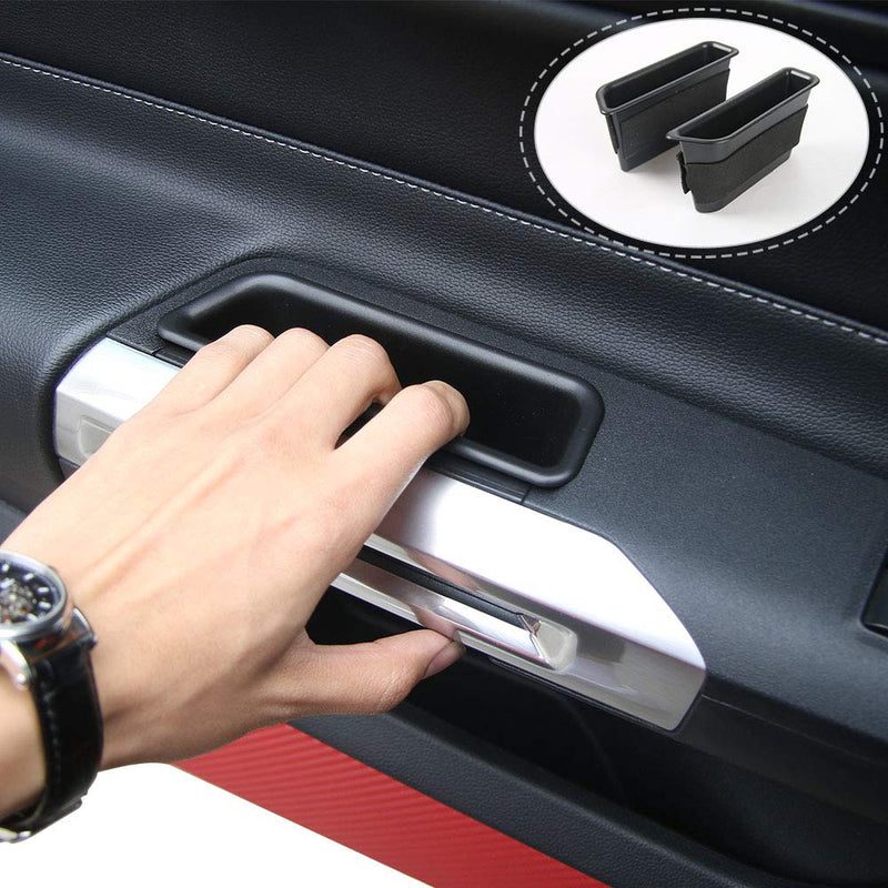  [AUSTRALIA] - CheroCar Car Front Row Door Side Storage Box Handle Armrest Container Tray for Ford Mustang 2015 2016 2017 2018 2019 (Black 2pcs) Door storge box