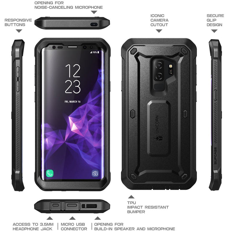  [AUSTRALIA] - SUPCASE Unicorn Beetle Pro Series Case Designed for Samsung Galaxy S9+ Plus, with Built-In Screen Protector Full-body Rugged Holster Case for Galaxy S9+ Plus (2018 Release) (Black) Black