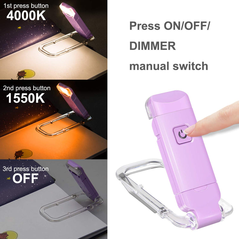  [AUSTRALIA] - BIGLIGHT Amber Book Reading Light, LED Clip on Book Lights, Reading Lights for Books in Bed, Small Book Light for Kids, USB Rechargeable, 2 Brightness Adjustable for Eye Protection, Lavender