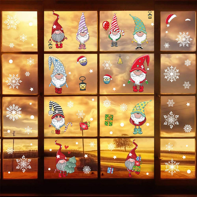  [AUSTRALIA] - DUILE 4 Large Sheet Christmas Window Clings Christmas Window Decorations Xmas Window Flakes Christmas Gnome Tomte Stickers Holiday Snowflake Santa Claus Decals for Shop/Home Party