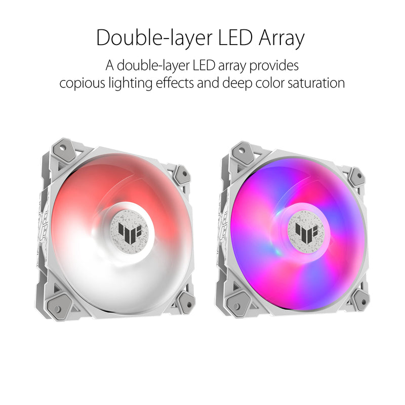  [AUSTRALIA] - ASUS TUF Gaming TF120 ARGB White Edition Chassis Fan 3-Pin Customizable LEDs Blade, Advanced Fluid Dynamic Bearing