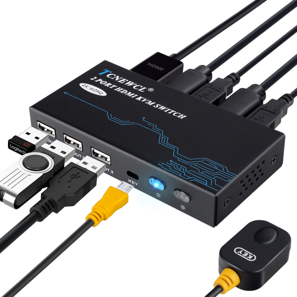  [AUSTRALIA] - 2 Port KVM Switch HDMI 4K@60Hz, HDMI USB Selector 2 Computers 1 Monitor Share 3 USB Devices Keyboard Mouse Printer, 2 HDMI Cables and 2 USB Cables Included