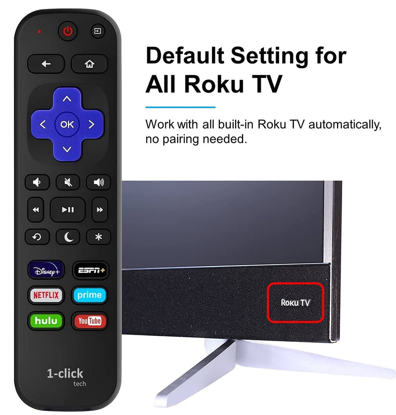  [AUSTRALIA] - 1-clicktech Remote for Roku TV, Compatible for TCL HISENSE ONN Sharp Hitachi Element Westinghouse LG Sanyo JVC Magnavox - All Built-in Roku TV [Not for Roku Stick] 1-Pack Remote