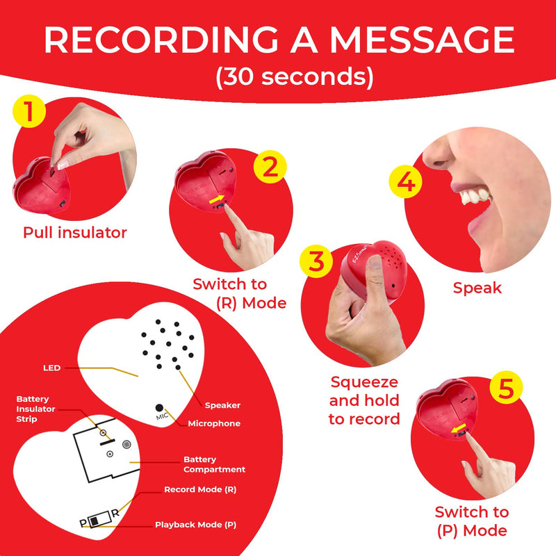  [AUSTRALIA] - EZSound Build a Bear Voice Recorder | 30 Seconds Stuffed Animal Voice Recorder | Recordable Insert to Create Baby Heartbeat Bear | Sound Box for Voice Gifts | Custom Voice Recorder for Children (Red) Red - 1Pack