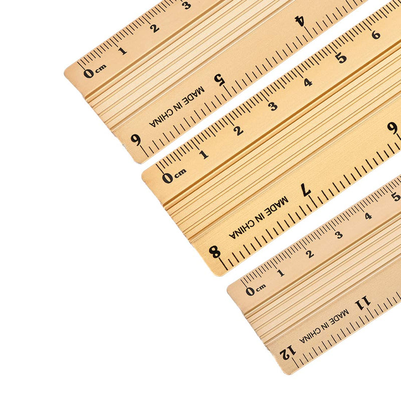  [AUSTRALIA] - uxcell Aluminum Ruler Set, Precision Bevel Edge Metal Ruler, 12 Inch, 8 Inch, 6 Inch Metric and Imperial Ruler for Engineer Drafting Sewing Measuring, (Gold Tone, 3pcs in 1 Set)