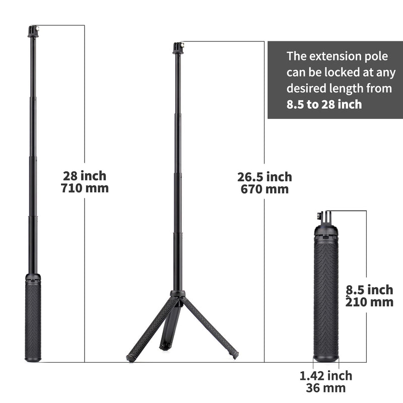  [AUSTRALIA] - YALLSAME Aluminum Selfie Stick Monopod for GoPro Hero 10 9 8 7 6 5 4 3 Max AKASO SJCAM DJI OSMO Action Camera with Floating Grip, Used as Extendable Telescoping Monopod Pole/Hand Grip/Tripod Stand