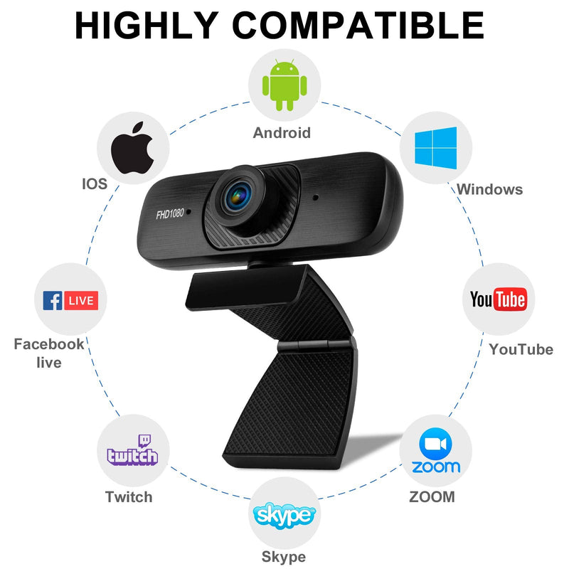  [AUSTRALIA] - Webcam with Microphone & Privacy Cover, 1080P Drive-Free USB Plug and Play Laptop PC Desktop Web Camera, 110-Degree View Angle PC Camera for Video Calling Recording Conferencing Zoom Skype Video Chat