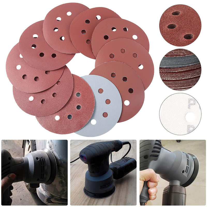  [AUSTRALIA] - WOVTE sandpaper 125mm Velcro, 100 pieces, 8 holes, sanding discs 125mm Velcro, grit 80/180/240/320/400/800/1000/1500/2000/3000 sanding disc, for grinding, milling, engraving